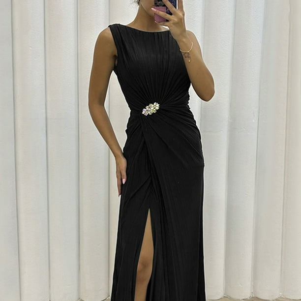 Sleeveless Gray Maxi Round-Neck High Waist Evening Dresses Sleeveless Gray Maxi Round-Neck High Waist Evening Dresses