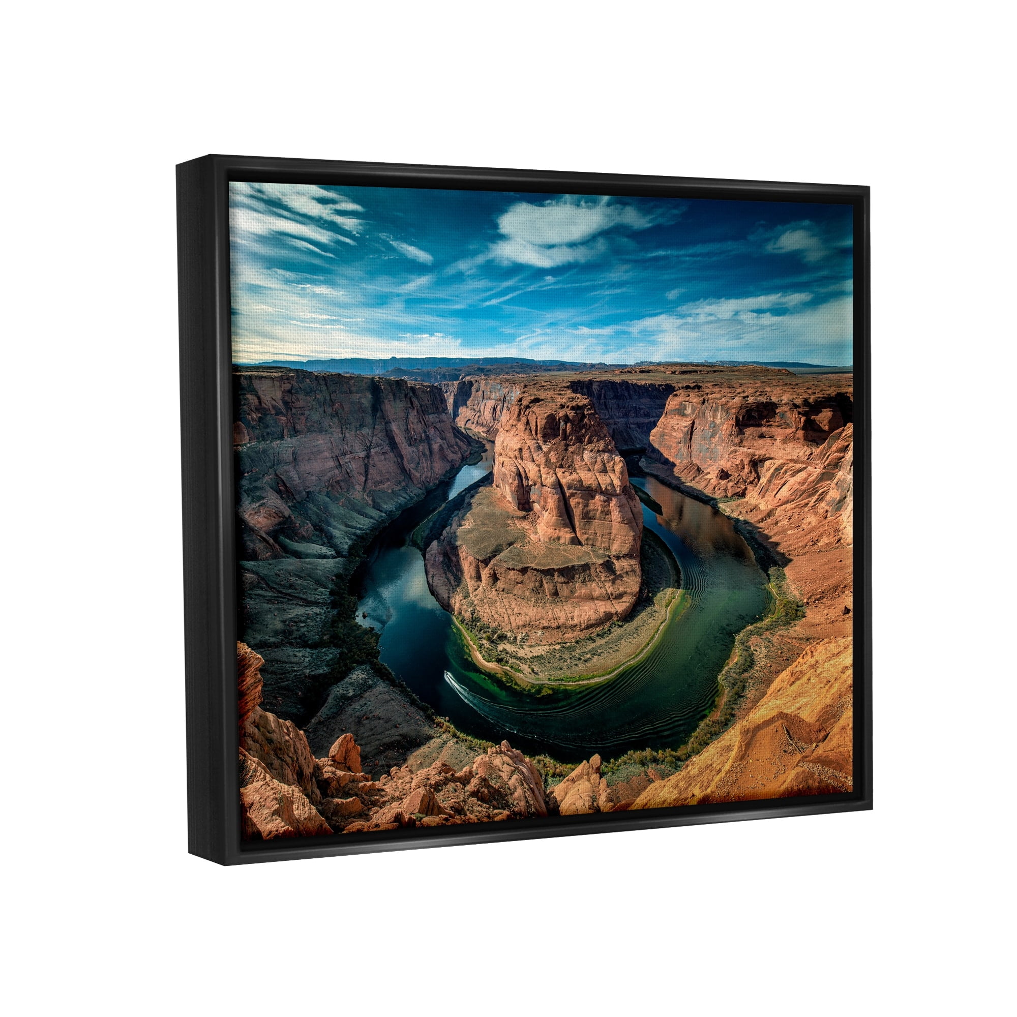 Stupell Industries Red Canyon Mesa Cliffs Surrounding River Water Photograph Jet Black Floating Framed Canvas Print Wall Art, Design by Andy Crawford Photography