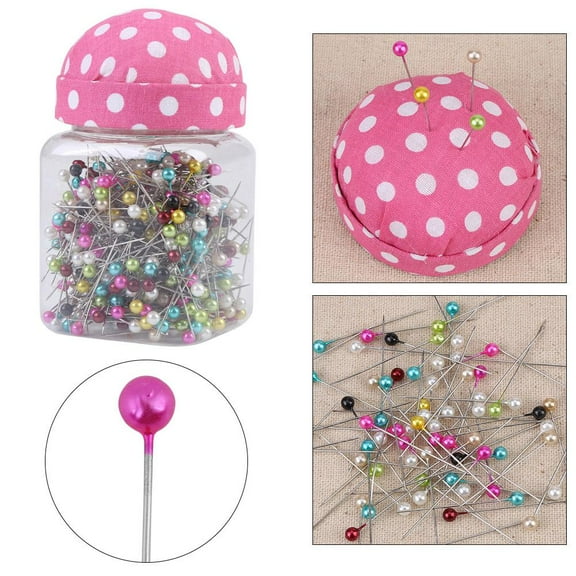 OTVIAP 500Pcs Beads Needles Quilting Pins in Pink Fabric Covered Pin Cushion Bottle Sewing Craft,Quilting Pins, Dressmaking Pins