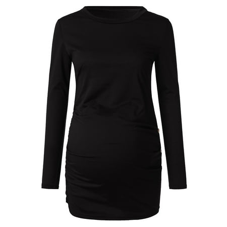 

asdoklhq Maternity Clothes for Women Clearance Shirt Side Button and Ruched Tops Long Sleeve Shirts