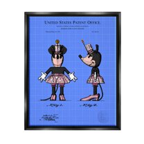 Stupell Industries Girl Mouse Toy Blueprint Graphic Art Jet Black Floating Framed Canvas Print Wall Art, Design by Karl Hronek