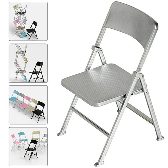 Silver Miniature Folding Chair for Decoration Made of PVC Smooth Surface and Durable 1.5 x 1.2 inches