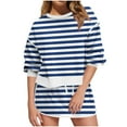 thumbnail image 2 of Sakmal Wide Leg Women Shorts Plus Size Striped Beach Vacation Blue Womens Shorts with Pockets, 2 of 6