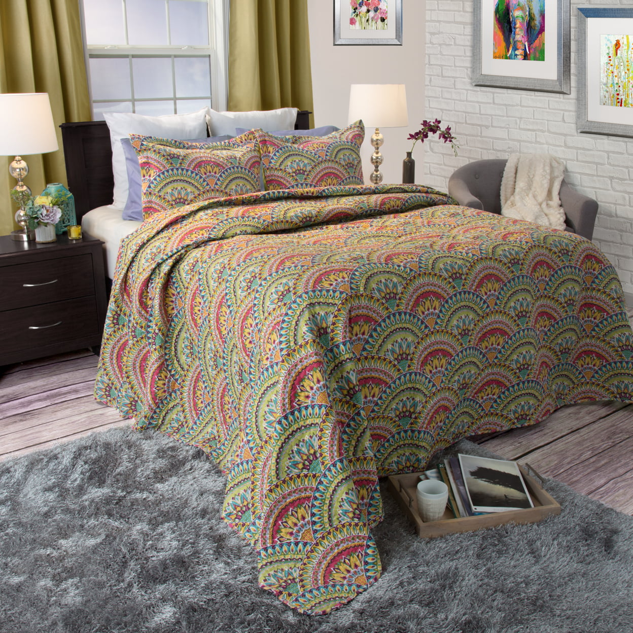 Lavish Home 3-Piece Savannah Patchwork Quilt Set for Adult with 2