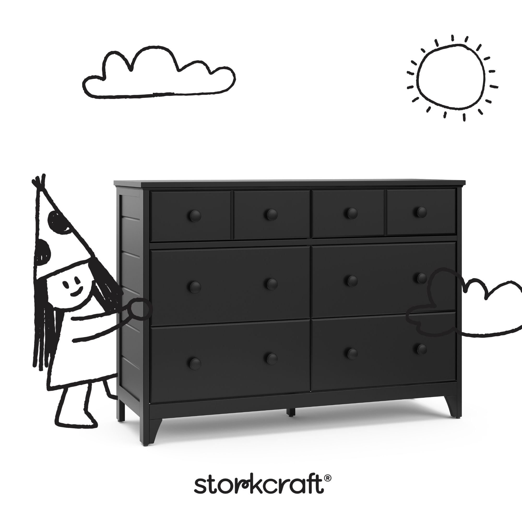 Storkcraft Moss 6 Drawer Nursery Double Dresser, Black