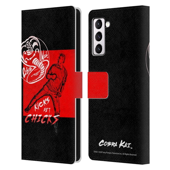 Head Case Designs Officially Licensed Cobra Kai Composed Art John Lawrence Kicks Leather Book Wallet Case Cover Compatible with Samsung Samsung Galaxy S21+ 5G