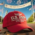 thumbnail image 2 of USA 250th Anniversary Embroidered Heritage Hat, Patriotic Retro Washed Baseball Cap for Men & Women, Adjustable Tribute Cap, Celebrate 250 Years of Unity, Independence, and Pride, 2 of 8
