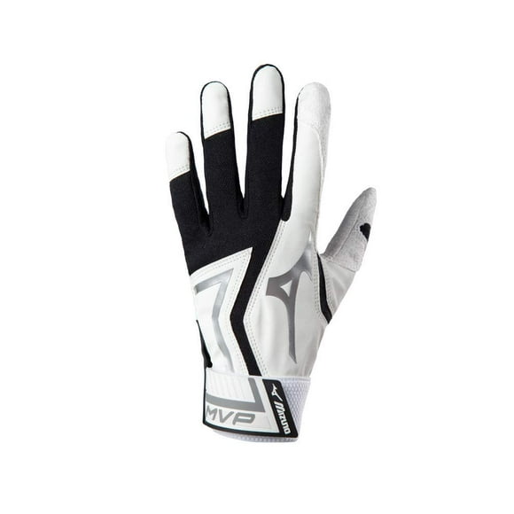 Guantes de bateo de béisbol Mizuno MVP para jóvenes de T-Ball blanco/negro