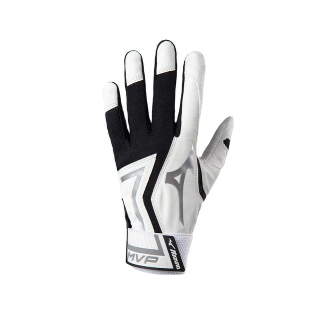 Guantes de bateo de béisbol Mizuno MVP para jóvenes de T-Ball blanco/negro