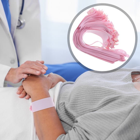 SEWCHICS 100Pcs Disposable Medical Bracelets Pink PVC for Hospital Use