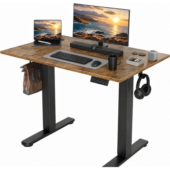 Claiks 40 x 24 Inch Rustic Brown Electric Standing Desk, Height Adjustable