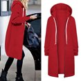 thumbnail image 2 of Womens Coats Outerwear Winter Women's Hooded Jacket Solid Color Zip Long Sleeve Pocket Top Blouse Coat, 2 of 6