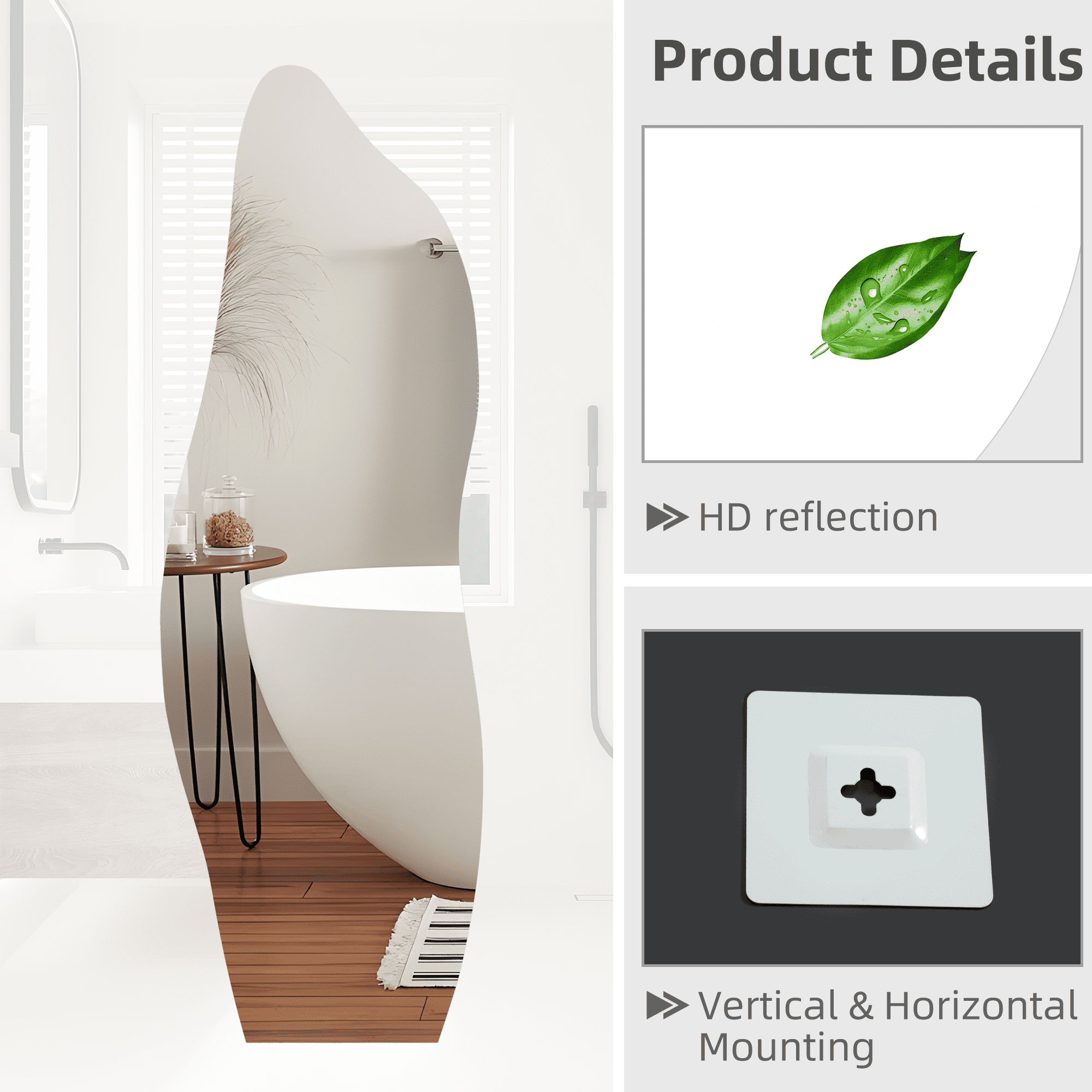 MAYEERTY 64x21 Frameless Wall-Mounted Mirror Stone-Shaped Modern Vanity Mirror for Bathroom Bedroom