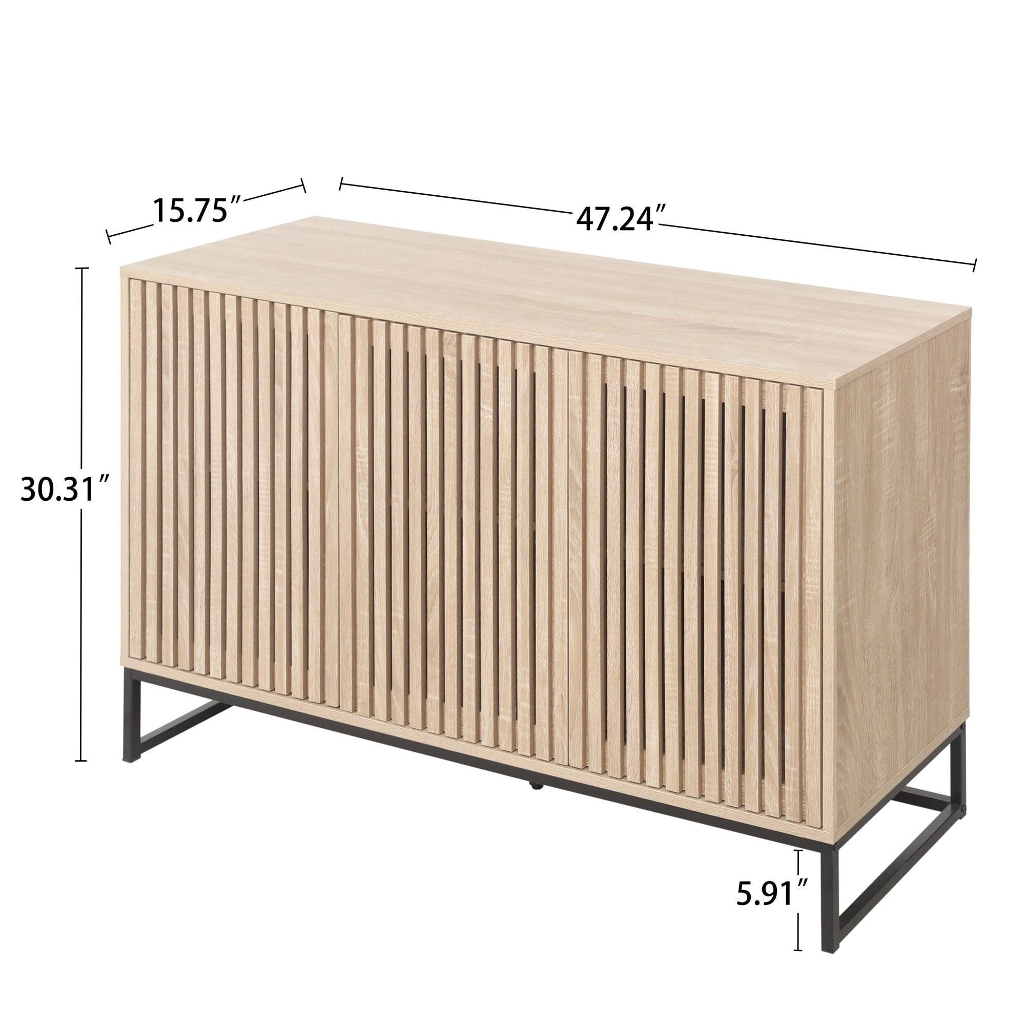 Kadyn Kitchen Storage Cabinet, Floor Storage Cabinet with 1 Adjustable Inner Shelves and 3 Door, Sideboard Buffet Cabinet for Living Room, Natural