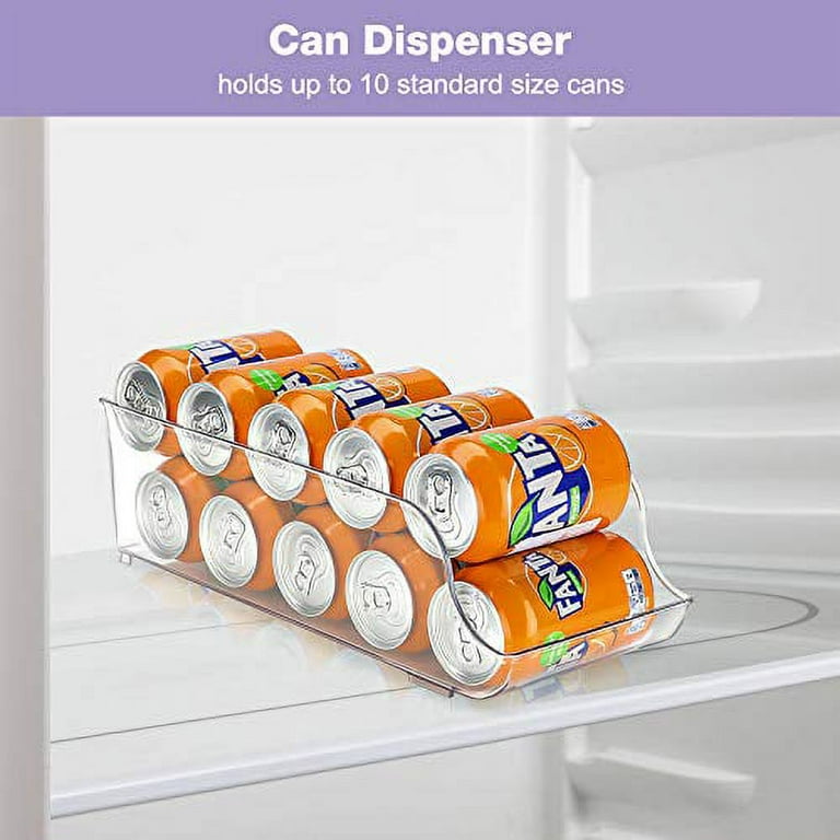 Puricon 2 Pack Soda Can Organizer Dispenser for Refrigerator, Clear Plastic Canned Food Pop Beverage Container Holder Storage Bin with Lid for