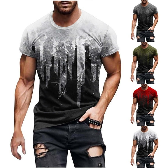 YANHAIGONG Color Block Tops for Men Short Sleeve,Color Block Tops Mens,2025 Summer Basic Gradation T-Shirts Men,Casual Round Neck Pullover Fitness Sports T Shirt Blouse