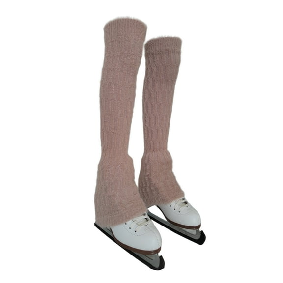 LIUHUO Figure Skating Leg Warmers With long fur fashionable straight tube design suitable women girls Pink