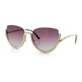 thumbnail image 4 of Womens Upside Down Half Rim Bling Pearl Metal Frame Cat Eye Sunglasses Gold - Purple, 4 of 8
