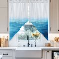 thumbnail image 4 of Blue Gradient Swag Valances for Windows 2 Pack Ocean Abstract Sea ​​level Waves Modern Art Swag Kitchen Curtains 63 Inches Long Rod Pocket Short Window Treatment for Kitchen Bathroom 36"x63", 4 of 8