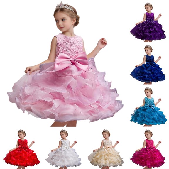 Miluxas Girls' Dress, Dress Party Flower Dress,Bridesmaid for Wedding,Birthday Party,Photoshoot, Special Occasion White 9-10 Years