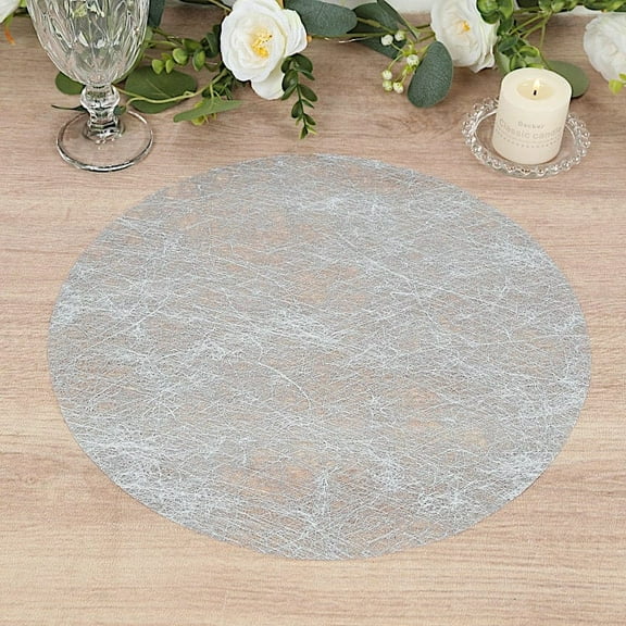 BalsaCircle 50 Silver 13 in Nonwoven Mesh Fiber Round Disposable Placemats Party Wedding Reception Tableware Decoration Supplies
