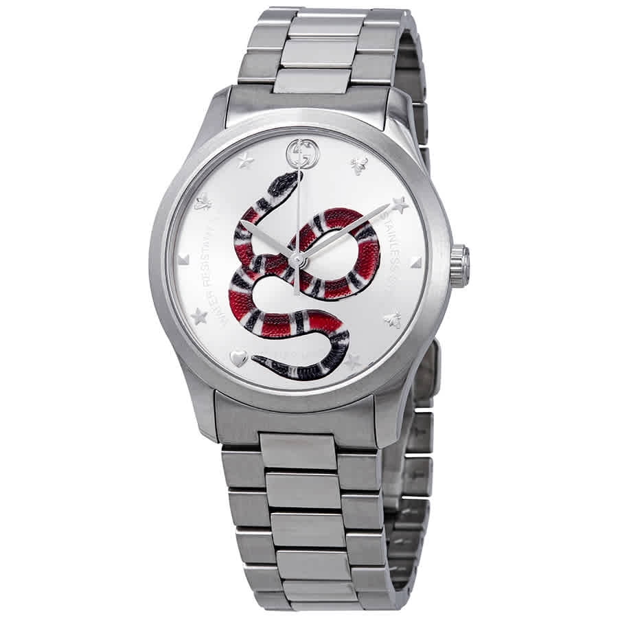 det er nytteløst midt i intetsteds blanding Gucci G-Timeless Silver Dial with Snake Motif Stainless Steel Watch  YA1264076 - Walmart.com