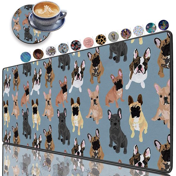 Gorzzt Extended Large Gaming Mouse Pad and Coaster with Stitched Edge 31.5x11.8 inch Non-Slip Rubber Base Mouse Pad, Suitable for OfficeHome Desk Mat-French Bulldogs Doormat Home
