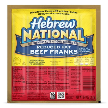 Hebrew National Reduced Fat Beef Franks, Hot Dogs, 6 Count Pack