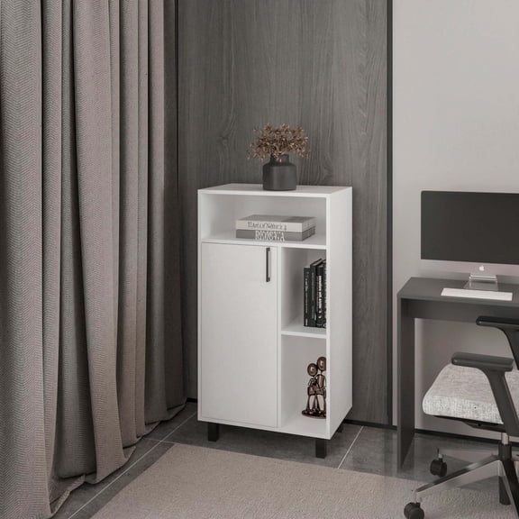 FM FURNITURE Blackwater Cabinet with Open Storage and 1 Door White