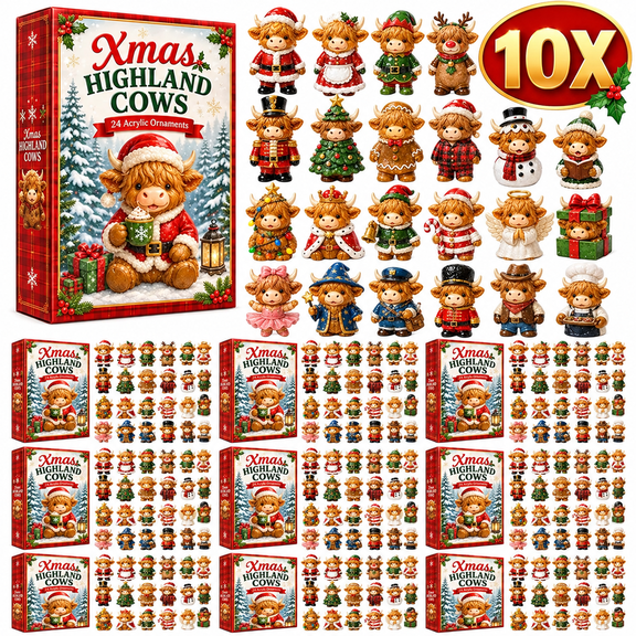 XAOUS 2026 Christmas Highland Cow Calendar 24 Acrylic Ornaments