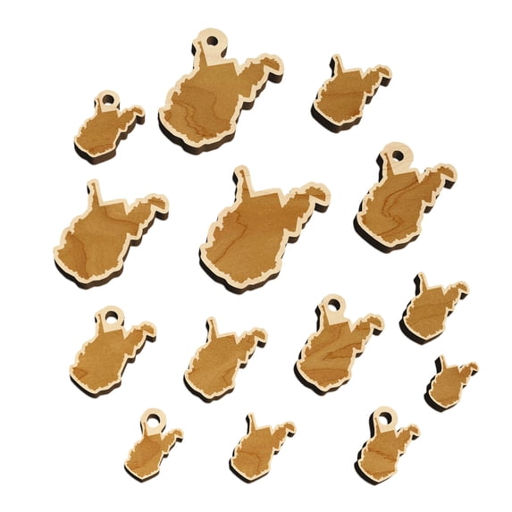 West Virginia State Silhouette Wood Mini Charms Shapes DIY Craft Jewelry - No Hole - 30mm (6pcs)