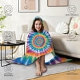 thumbnail image 4 of Wearable Blanket,Rainbow Tie Dye Mandala Pattern Hooded Wearable Flannel Blanket for Adults & Teens,Winter Poncho Shawl Wrap Cape Cozy Anti-Pill,60"x80", 4 of 5
