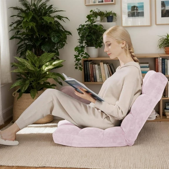 Topcobe 14-Position Adjustable Cushioned Floor Chair, Chair Bed Sleeper for Adults, Convertible Sleeper Chair, Pink