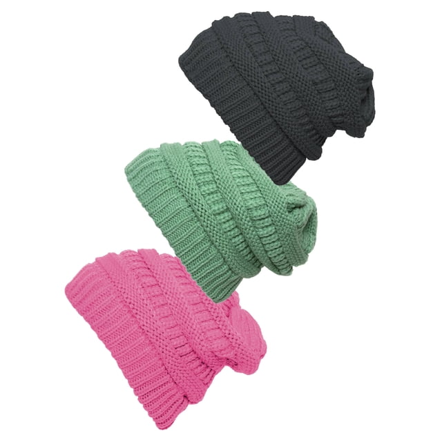Bonnet Tricoté pour Femmes Lot de 3 - Mélange Foncé/sauge/rose