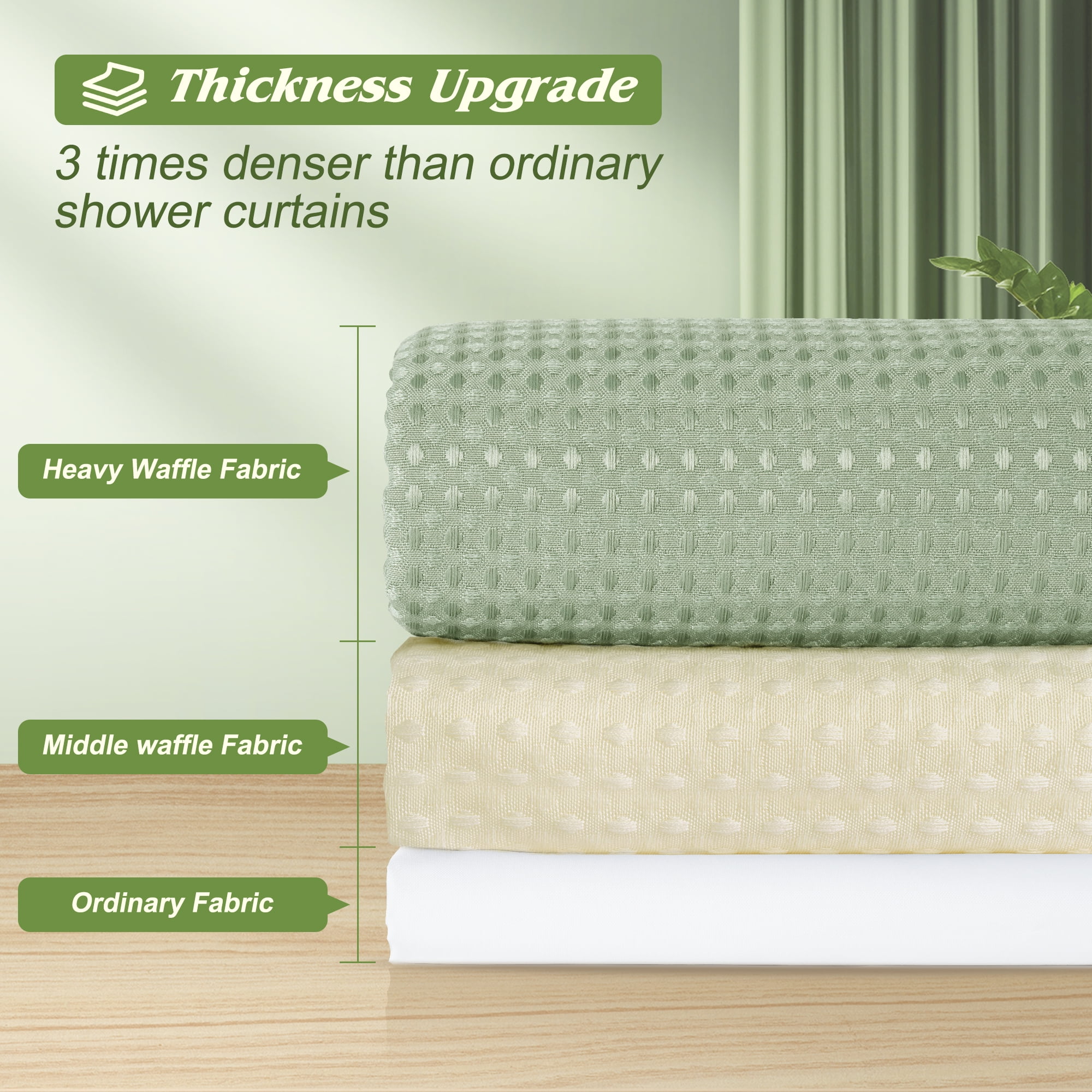 Inosoo Waffle Textured Shower Curtain, 72"W x 96"L Heavy Duty Tall Fabric Shower Curtains for Bathroom, Long Large Hotel Spa Luxury Cloth Bath Curtain, Sage Green