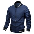 thumbnail image 2 of Tawop Men Jacket Long Sleeve Zip Hoodless Casual Outdoor Windproof Waterproof Solid Mens Gift,Dark Blue,M, 2 of 7