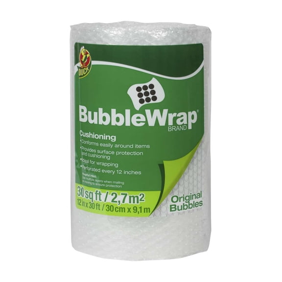Duck Brand Small Bubble Cushioning Wrap, 12 in x 30 ft, Clear (286679)