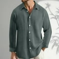 thumbnail image 2 of LIUJUNSHOP Men's Casual Long Sleeve Pleated Shirt Loose Fit Button Down Solid Color Everyday Comfort Top Green S, 2 of 5