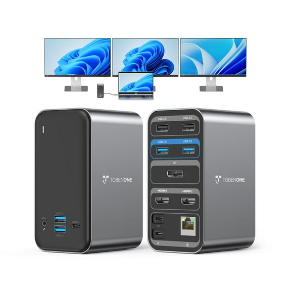 TobenONE Docking Station 3 Monitors, Laptop Docking Station with Power Supply 100W, 2 HDMI, DisplayPort, 7 USB C/A Port, Ethernet, Audio, 87W Charging for Thunderbolt 4/