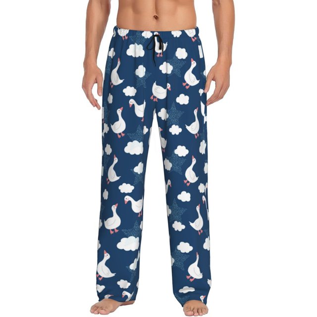 Fotbe Cute Goose On Blue Sky Pantalones de Pijama para Hombre, Pantalones de Dormir, Pantalones de Casa con Cintura Ajustable y Bolsillos-Medium