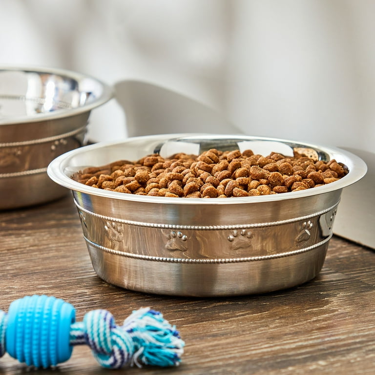 Vibrant Life Stainless Steel Paw Beads Imprint Dog Bowl Medium Walmart