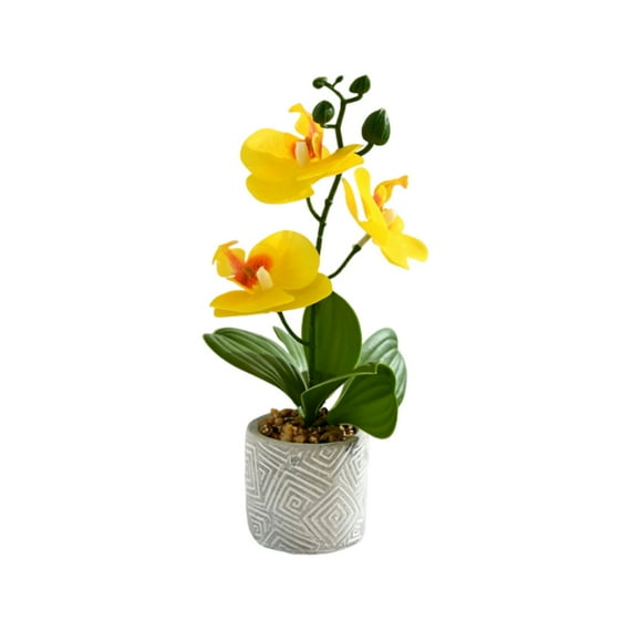 Injueey Flores de orquídeas artificiales Flores artificiales Phalaenopsis artificiales Flores en macetas artificiales Decoración Amarillo