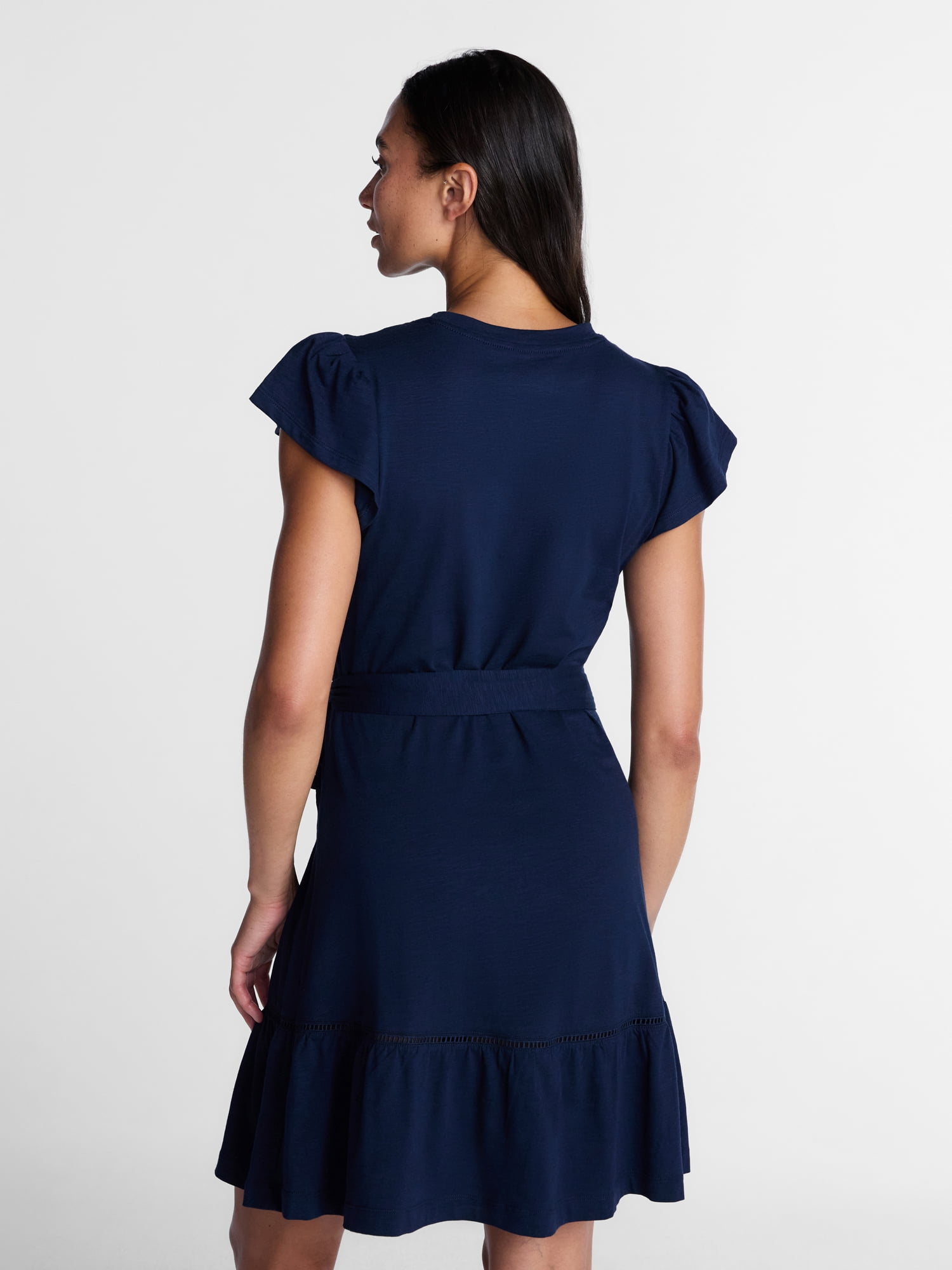 Time and Tru Women's and Women's Plus Belted Mini Dress with Flutter Sleeves, Sizes XS-4X