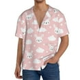 thumbnail image 3 of Vsdgher Rabbit And Cloud Print Men's Wrinkle Free Untucked Cuban Shirt Business Casual Button Down Shirts Short Sleeve Shirt, 3 of 7