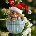 thumbnail image 2 of Beautynvta Christmas Cat Ornaments, 3.15'' Blue Cake Litter Cat with Red Xmas Hat Christmas Tree Ornaments, Personalized Acrylic Hanging Ornament, Xmas Gifts for Animals Lovers, 2 of 7