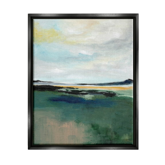 Stupell Industries Modern Cloudy Distant Beach Shore Painting Jet Black Floating Framed Canvas Print Wall Art, Design by Nikita Jariwala