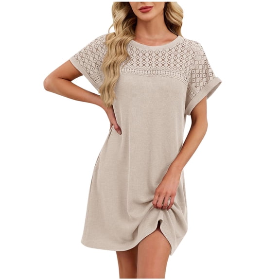 Wensltd Casual Sleepshirt for Women V Neck Plus Size Breathable Comfy Summer Short Sleeve Nightdress