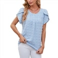 thumbnail image 2 of Camisa de con Cuello Redondo, Mangas Pétalo, Color Liso y Pompones, Azul XXL, 2 of 10