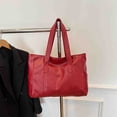 thumbnail image 5 of Large Capacity Red Tote Bag - Leather Work Bag for Women, Spacious Commuter Bag for Office & Daily Use, Stylish Shoulder Bag with Exterior Pocket, Durable Fashion Handbag, 5 of 7