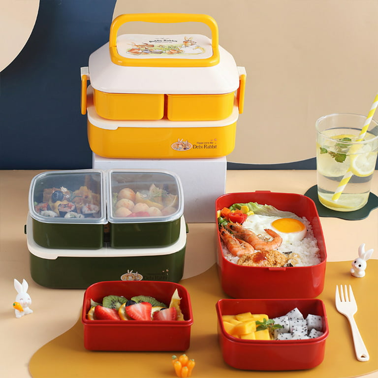 Portable Lunch Box Compartment Bento Organizer with Handle and Buckles